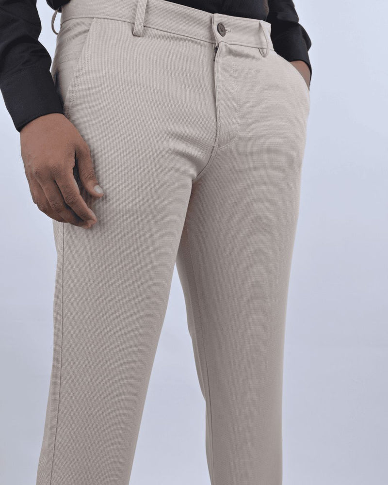 Cream Square Checked - 2 way stretch - COTTON PANT