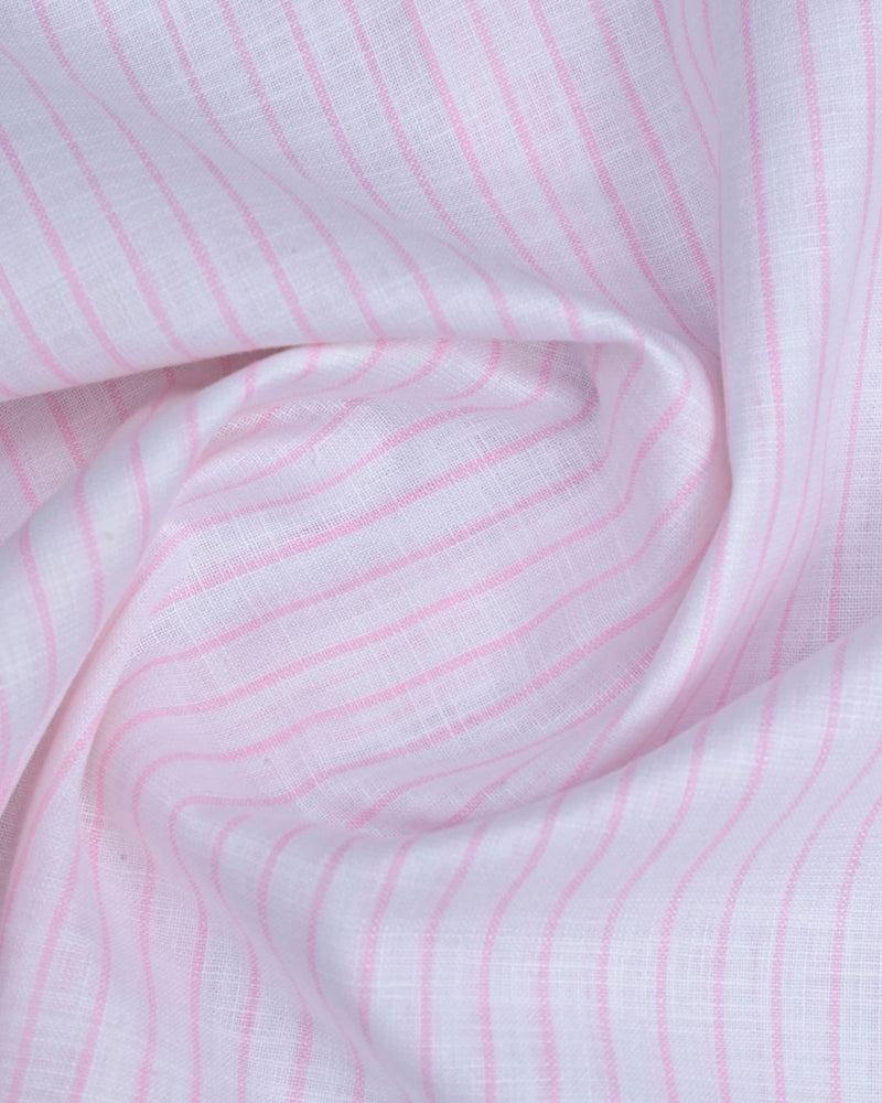White and Pink Maxi Stripes -Full-Bamboo Linen