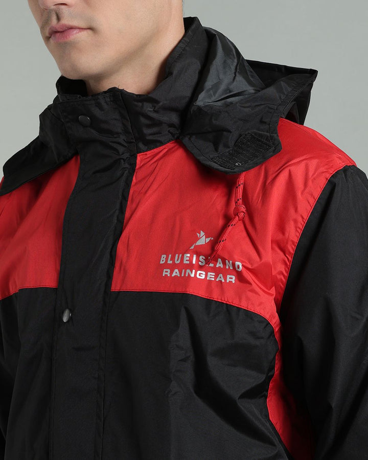Black with Red Shoulder Panel - Rain Jacket with Pant