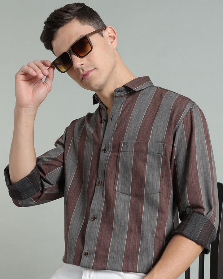 Vintage Brown & Grey Stripes -Full-Stain Proof