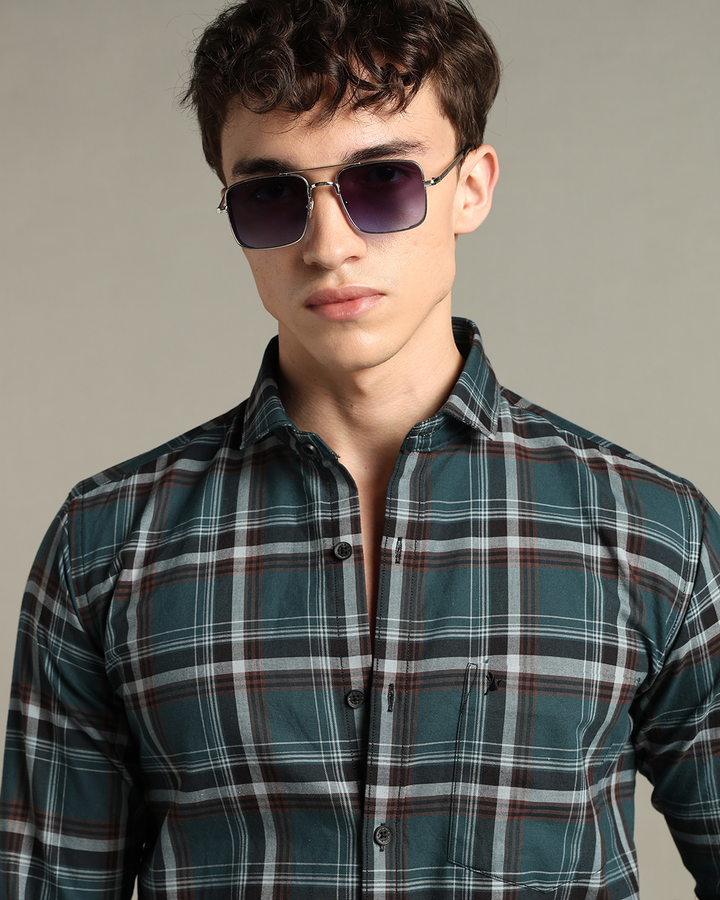 Teal Green & Brown Checks -Full-Stain Proof