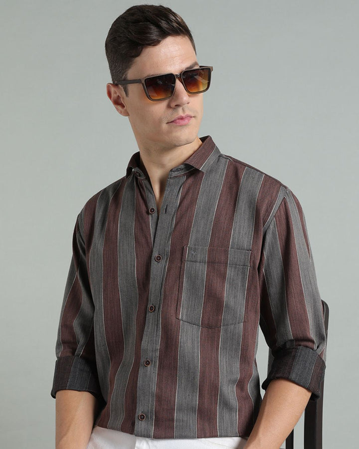 Vintage Brown & Grey Stripes -Full-Stain Proof