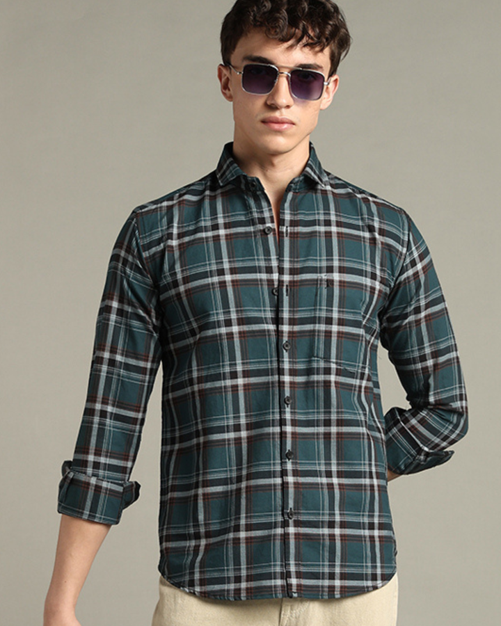 Teal Green & Brown Checks -Full-Stain Proof