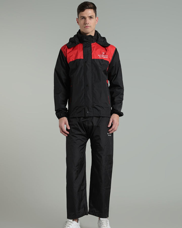 Black with Red Shoulder Panel - Rain Jacket with Pant