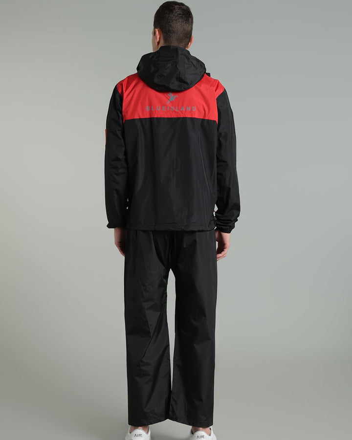 Black with Red Shoulder Panel - Rain Jacket with Pant