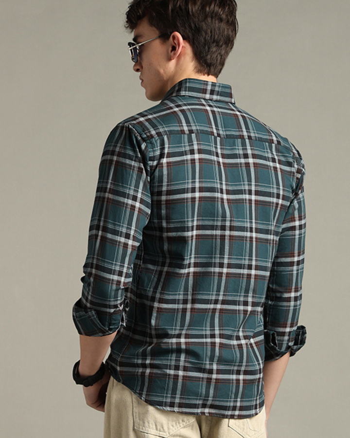Teal Green & Brown Checks -Full-Stain Proof
