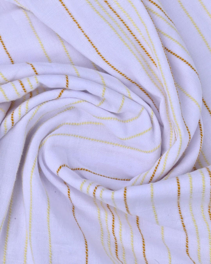 White & Yellow Multi Line Stripes-Full-Cotton Linen Shirt