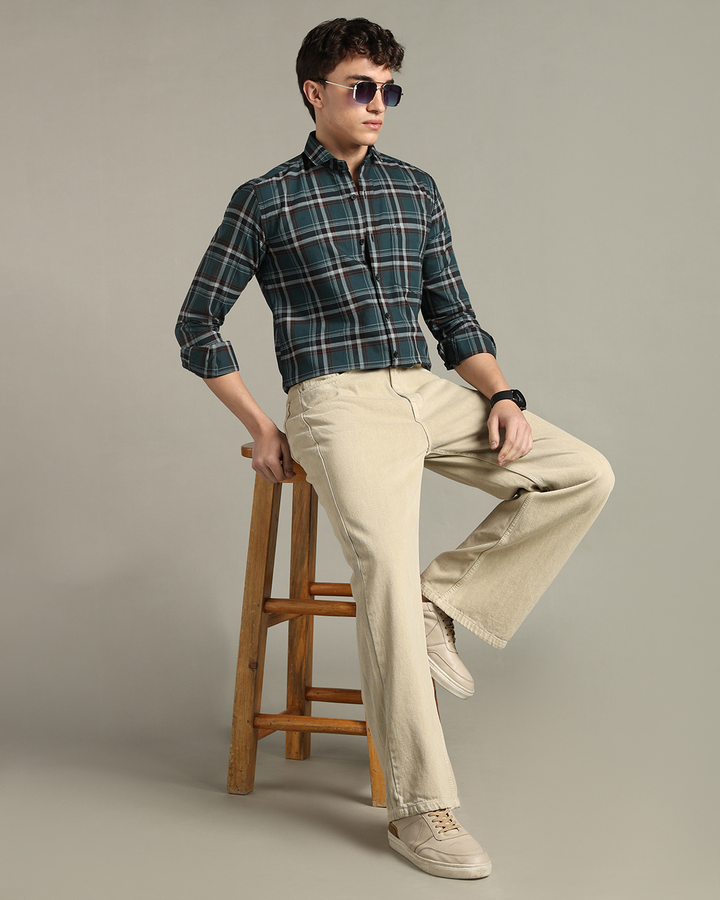 Teal Green & Brown Checks -Full-Stain Proof