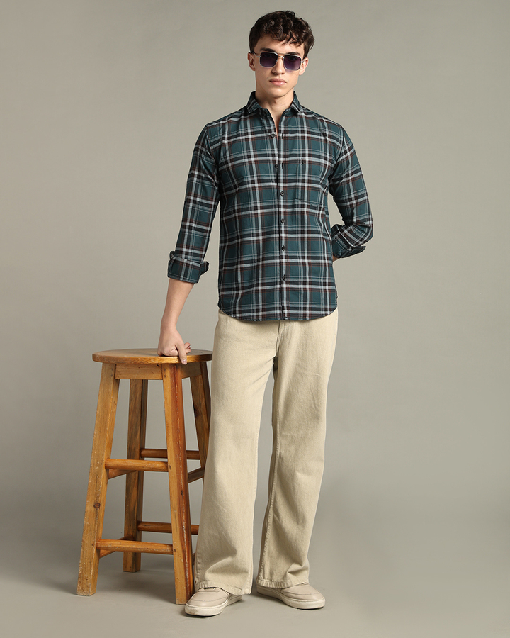 Teal Green & Brown Checks -Full-Stain Proof