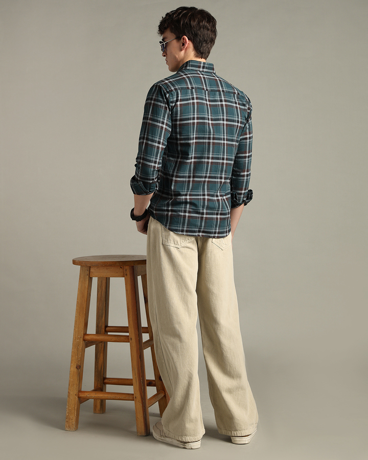 Teal Green & Brown Checks -Full-Stain Proof