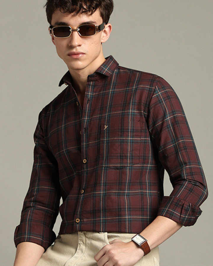 Brown & Golden Line Checks -Full-Stain Proof