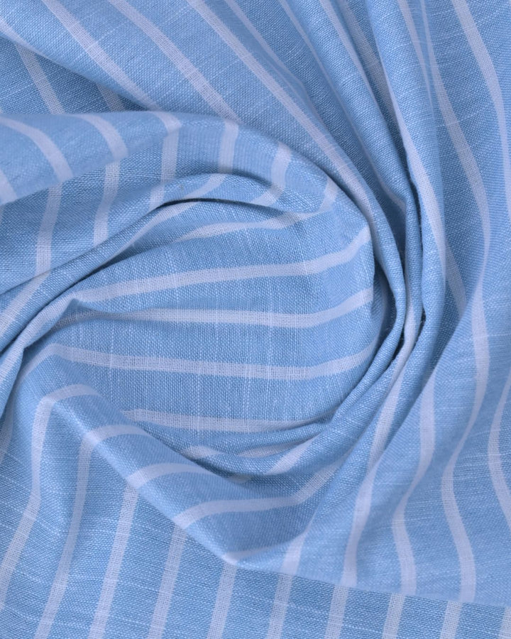 Aqua Blue & White Stripes -Full-Bamboo Linen