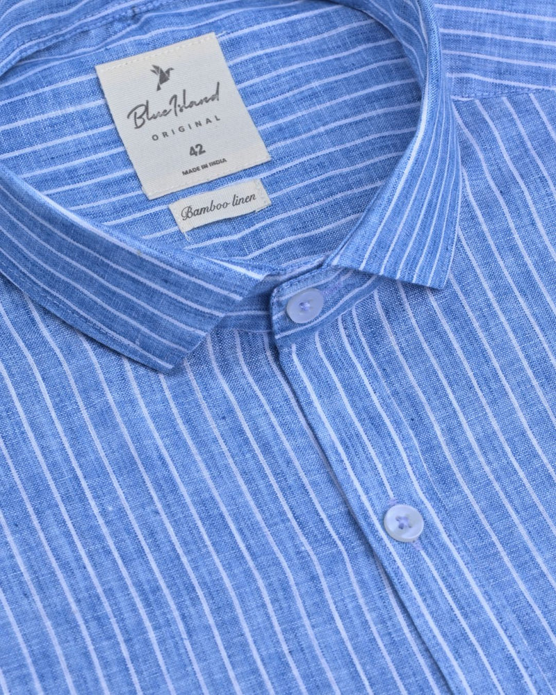 Cobalt Blue & White Stripes -Full-Bamboo Linen