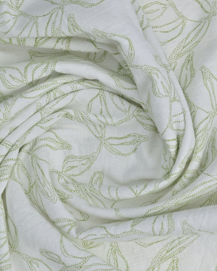 White & Green Leaf Print - Full-Stain Proof