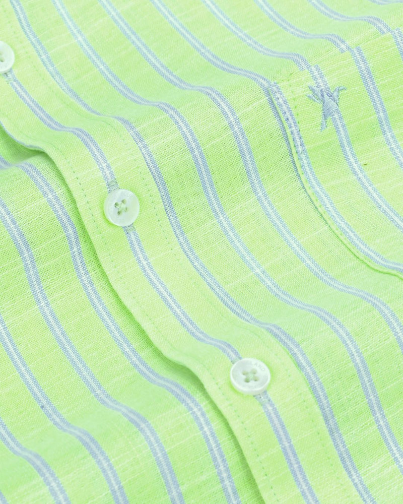 Green & Blue Double Line Stripes -Full-Bamboo Linen