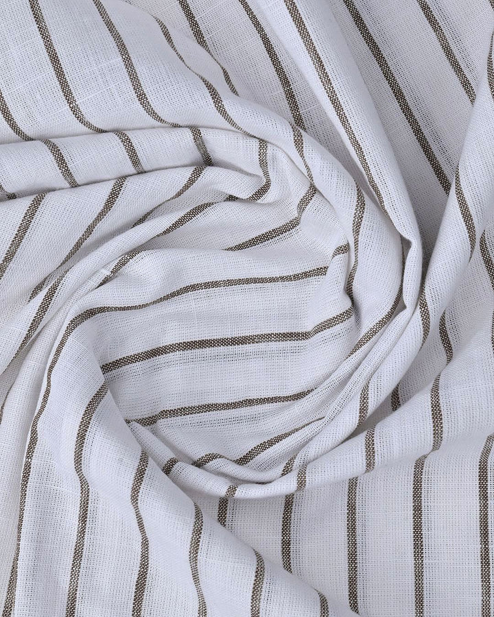 White & Brown Line Stripes-Full-Cotton Linen Shirt