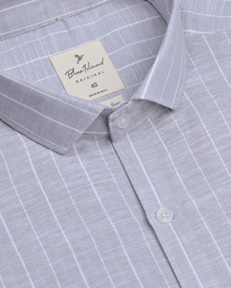 Silver Grey Large Stripes -Full-Bamboo Linen