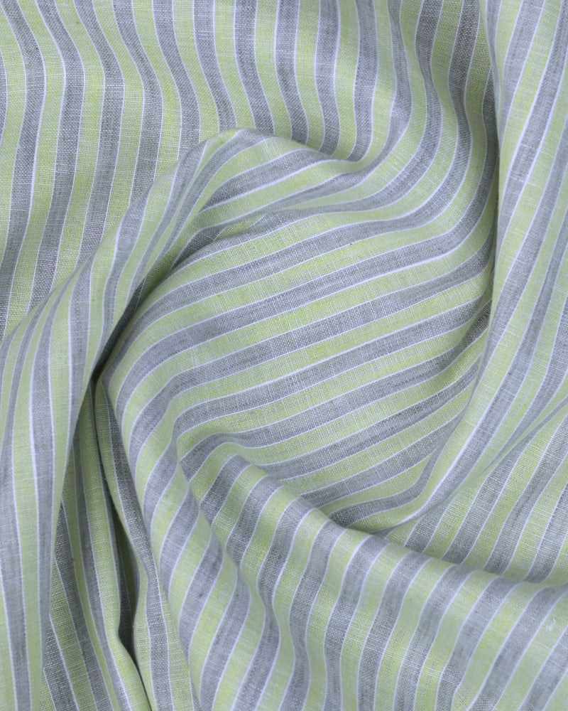 Cool Green & Grey Stripes -Full-Bamboo Linen