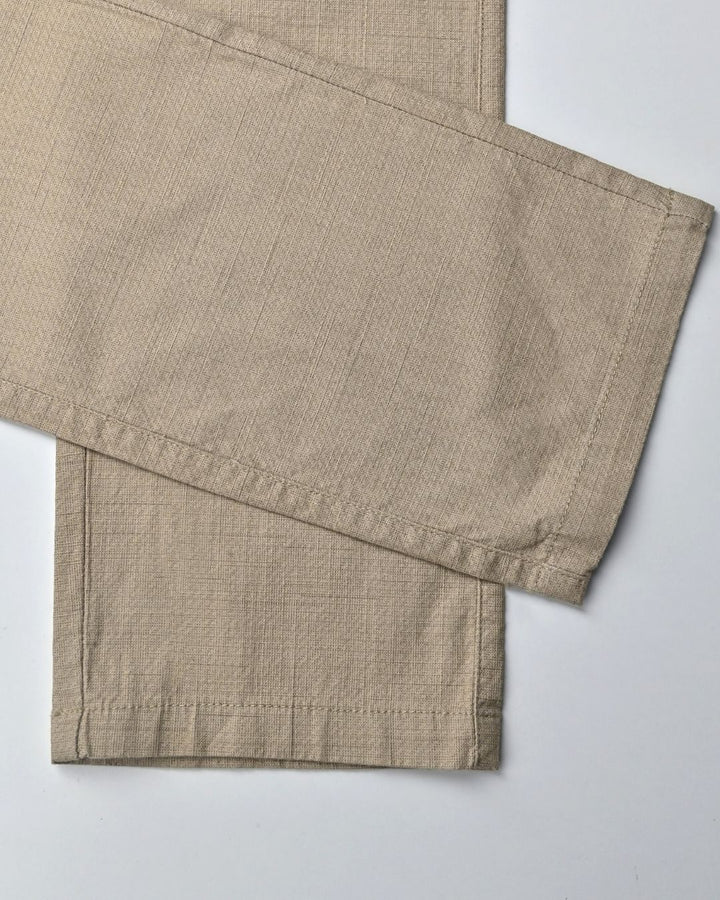 Cream Mini Checks- 2 way stretch - COTTON LINEN PANT
