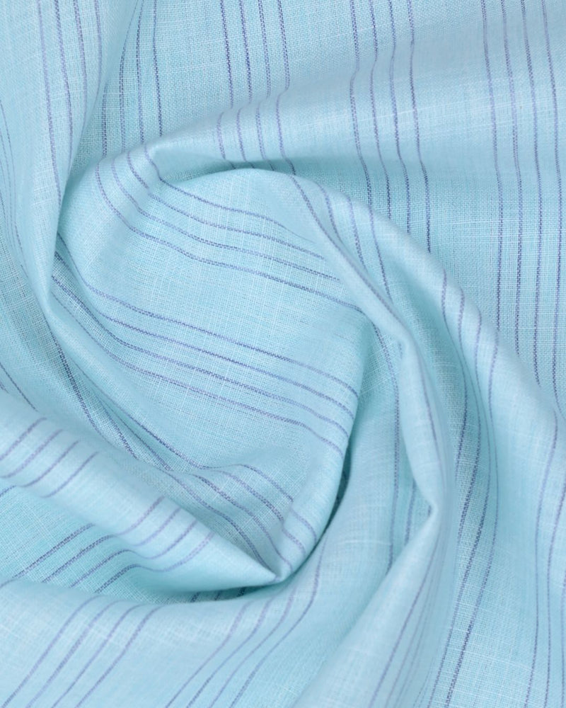 Blue Four Line Stripes -Full-Bamboo Linen