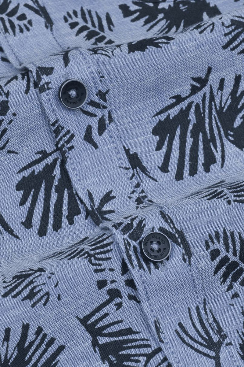 Bluish Grey & Black Leaf Print -Full-Stain Proof