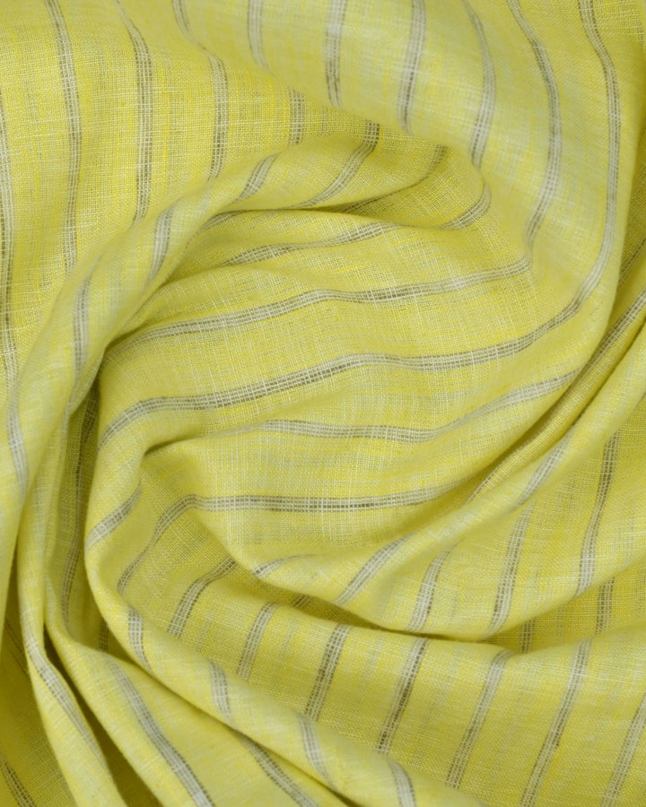 Yellow Multi Dotted Line Stripes -Full-Cotton Linen Shirt