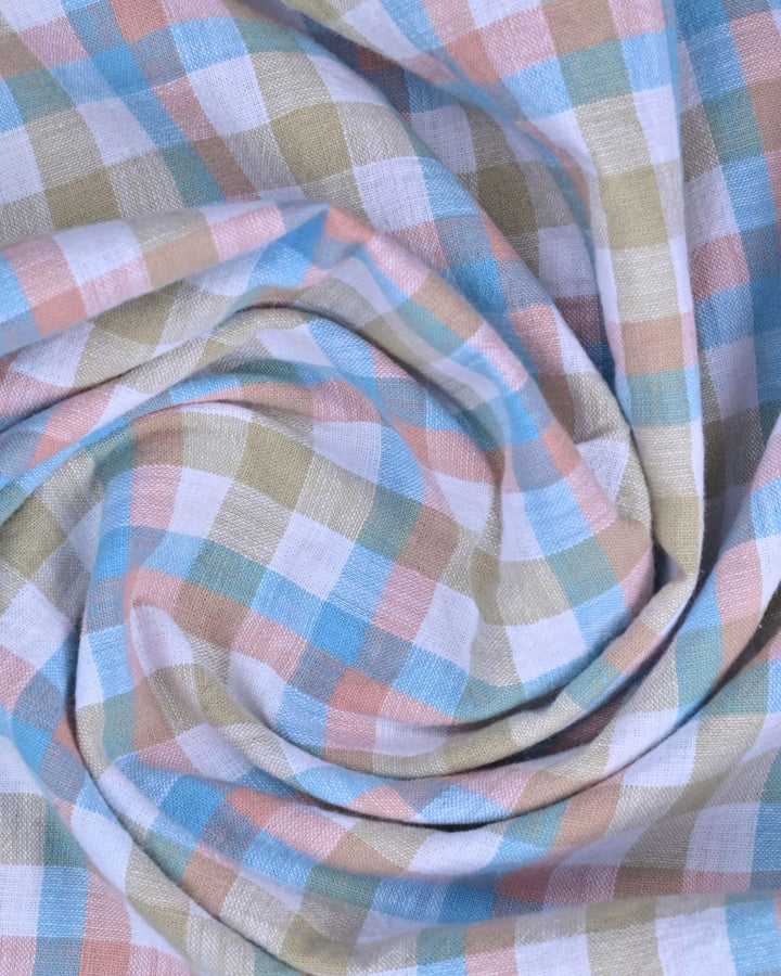 White & Blue Box Checks -Full-Cotton Linen Shirt
