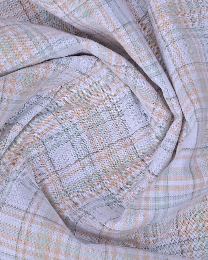 Orange & Green Multi Line Checks -Full-Cotton Linen Shirt
