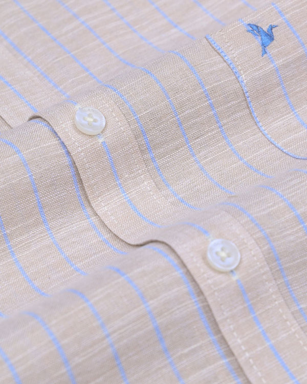 Sandal Brown & Blue Line Stripes -Full-Bamboo Linen
