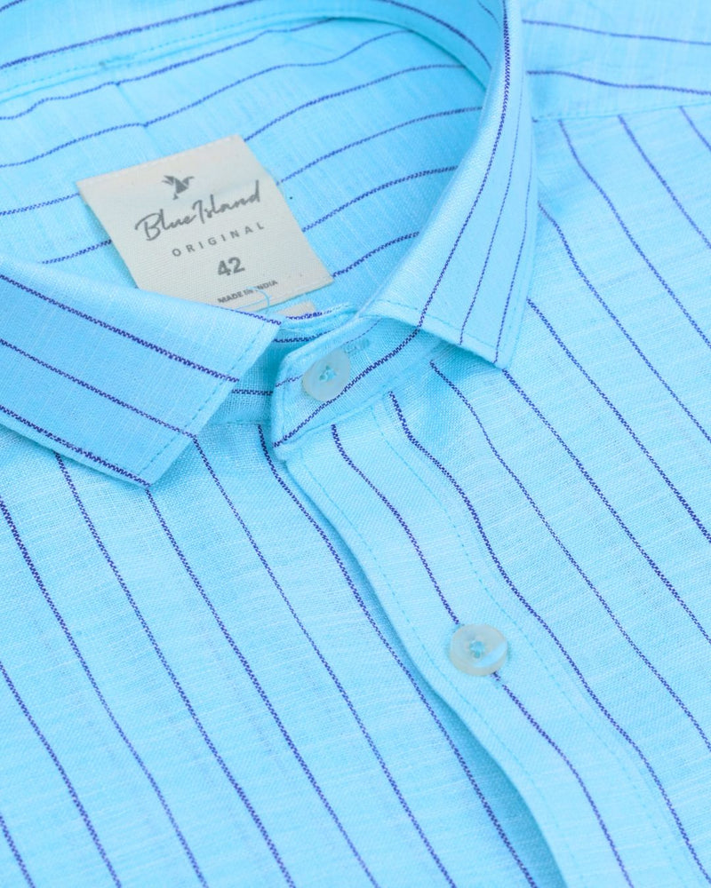 Arctic Blue Stripes -Full-Bamboo Linen