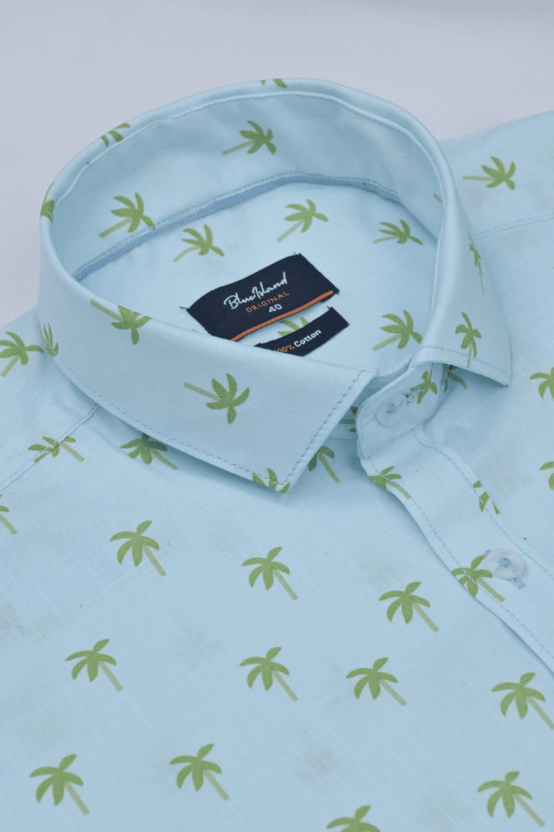 Blue Palm Print -Full-Stain Proof