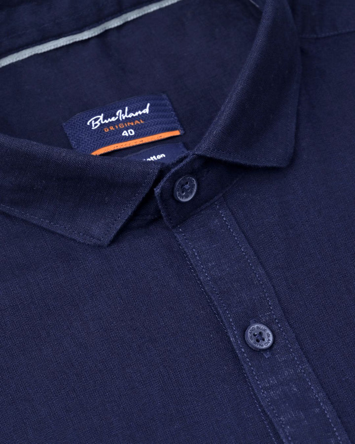 Dark Navy Solid-Full-Cotton Linen Shirt