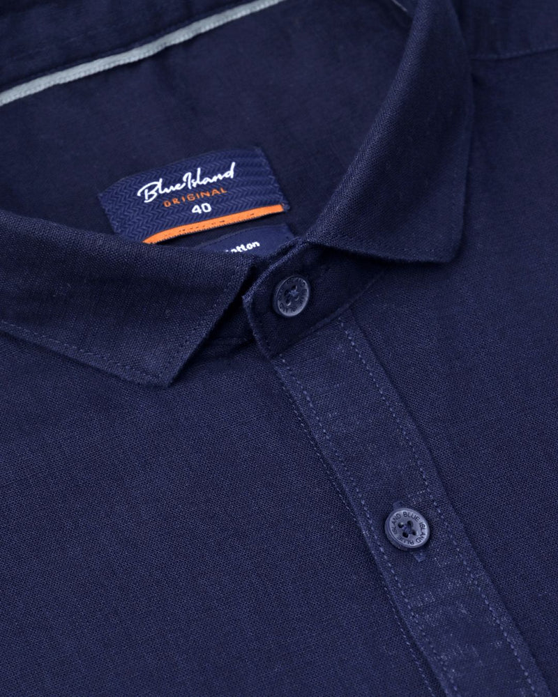 Dark Navy Solid-Full-Cotton Linen Shirt