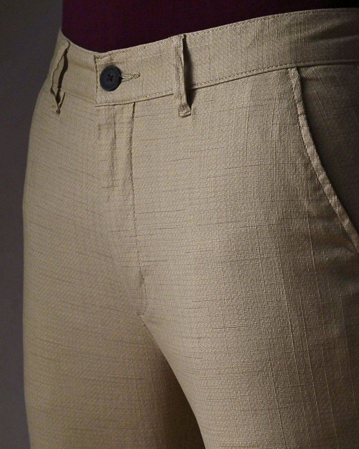 Cream Mini Checks- 2 way stretch - COTTON LINEN PANT