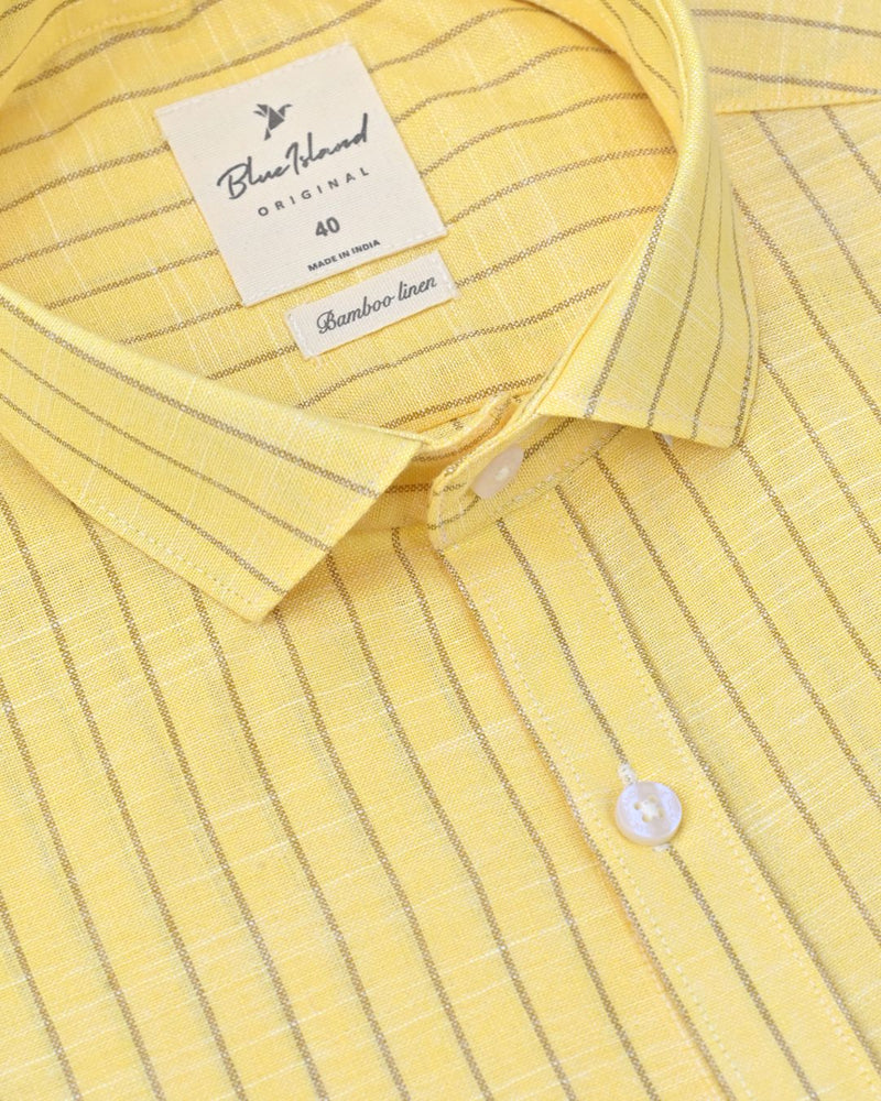 Yellow & Brown Line Stripes -Full-Bamboo Linen