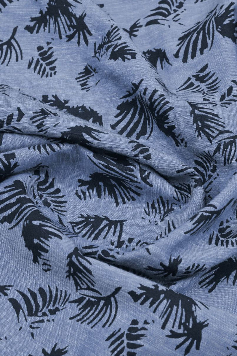 Bluish Grey & Black Leaf Print -Full-Stain Proof