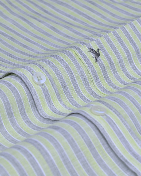 Cool Green & Grey Stripes -Full-Bamboo Linen
