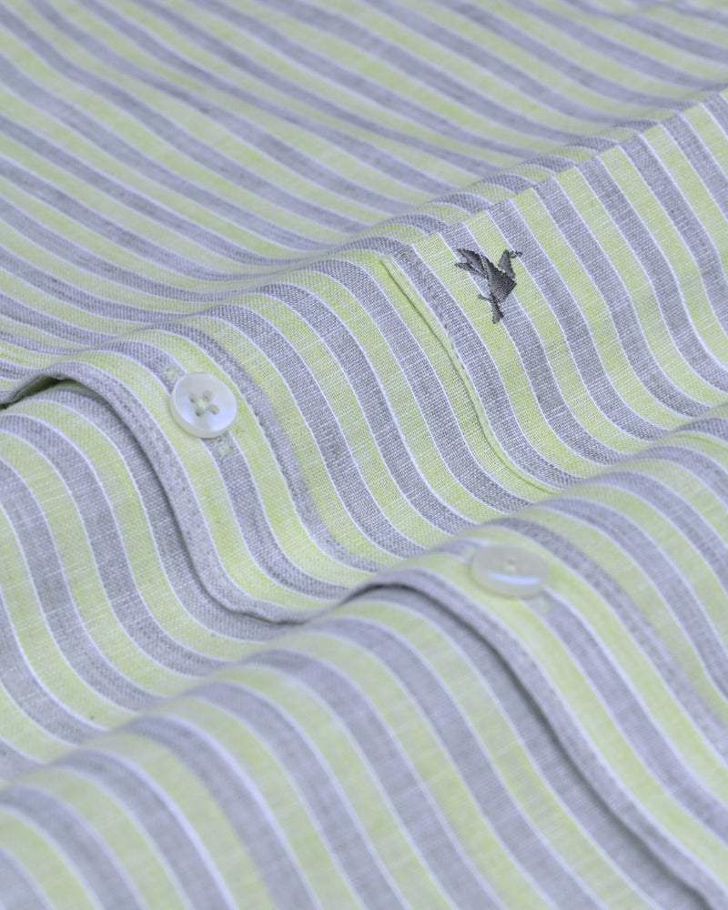 Cool Green & Grey Stripes -Full-Bamboo Linen