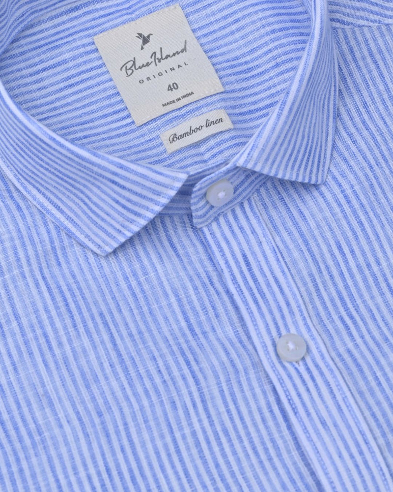 Blue Grid Lines -Full-Bamboo Linen
