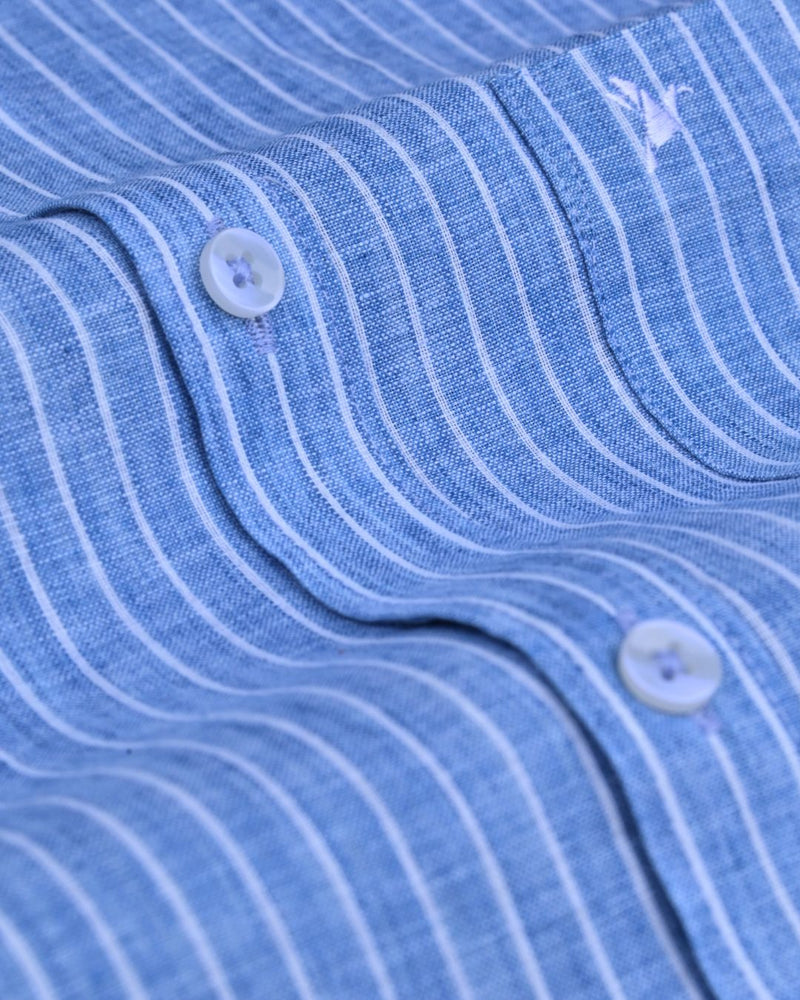 Cobalt Blue & White Stripes -Full-Bamboo Linen