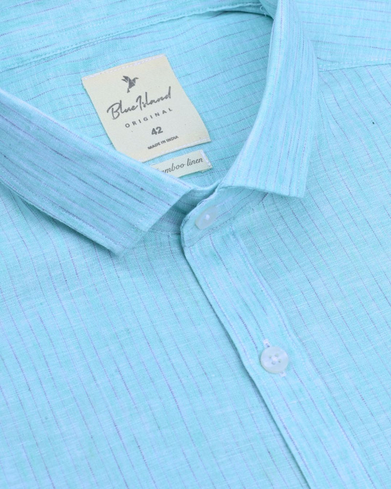 Cool Blue Mini Stripes -Full-Bamboo Linen
