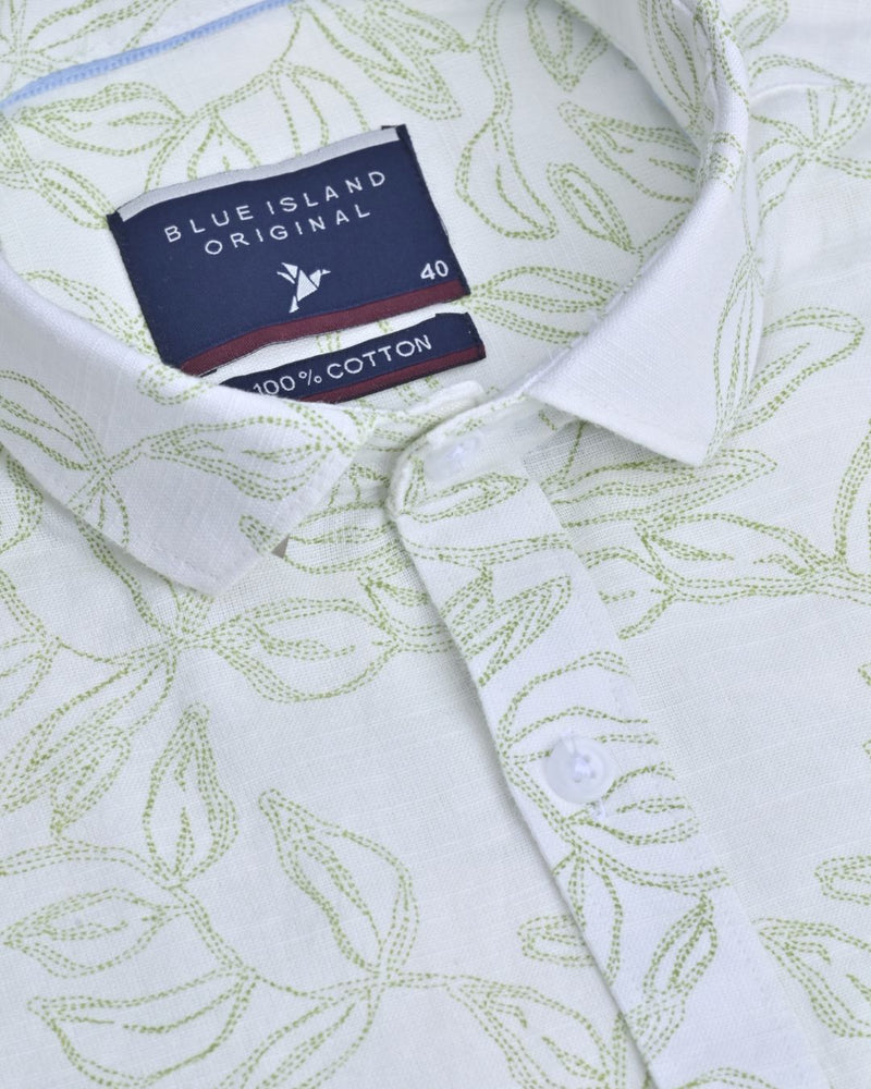 White & Green Leaf Print - Full-Stain Proof