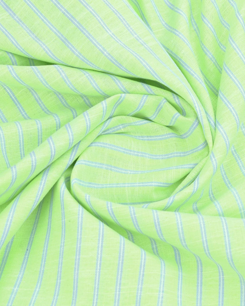 Green & Blue Double Line Stripes -Full-Bamboo Linen