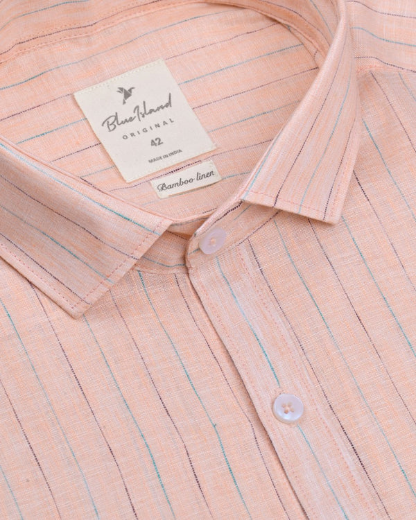 Orange Double Colour Stripes -Full-Bamboo Linen