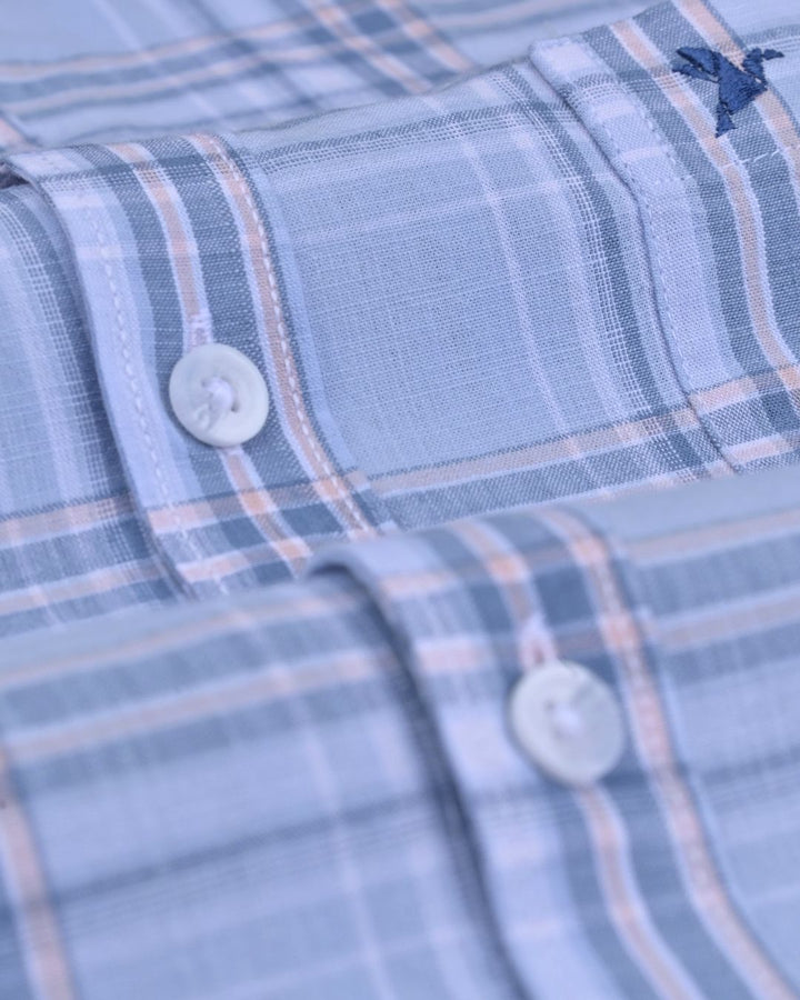 Sea Blue Multi Checks -Full-Cotton Linen Shirt