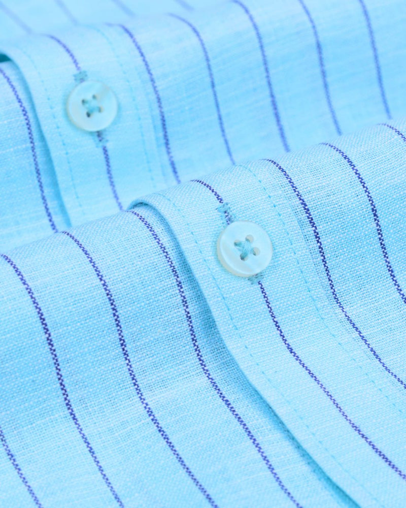 Arctic Blue Stripes -Full-Bamboo Linen