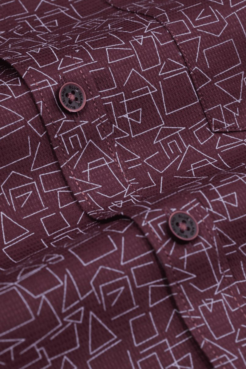 Teak Maroon Geo Print -Full-Stain Proof
