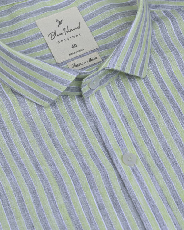 Cool Green & Grey Stripes -Full-Bamboo Linen