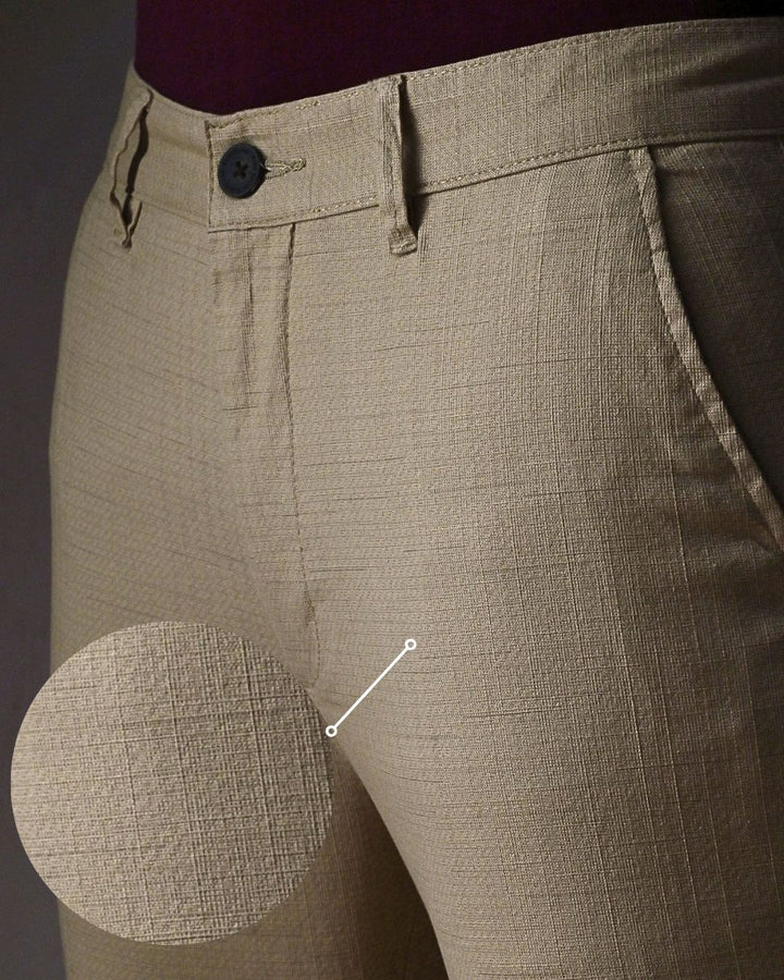 Cream Mini Checks- 2 way stretch - COTTON LINEN PANT