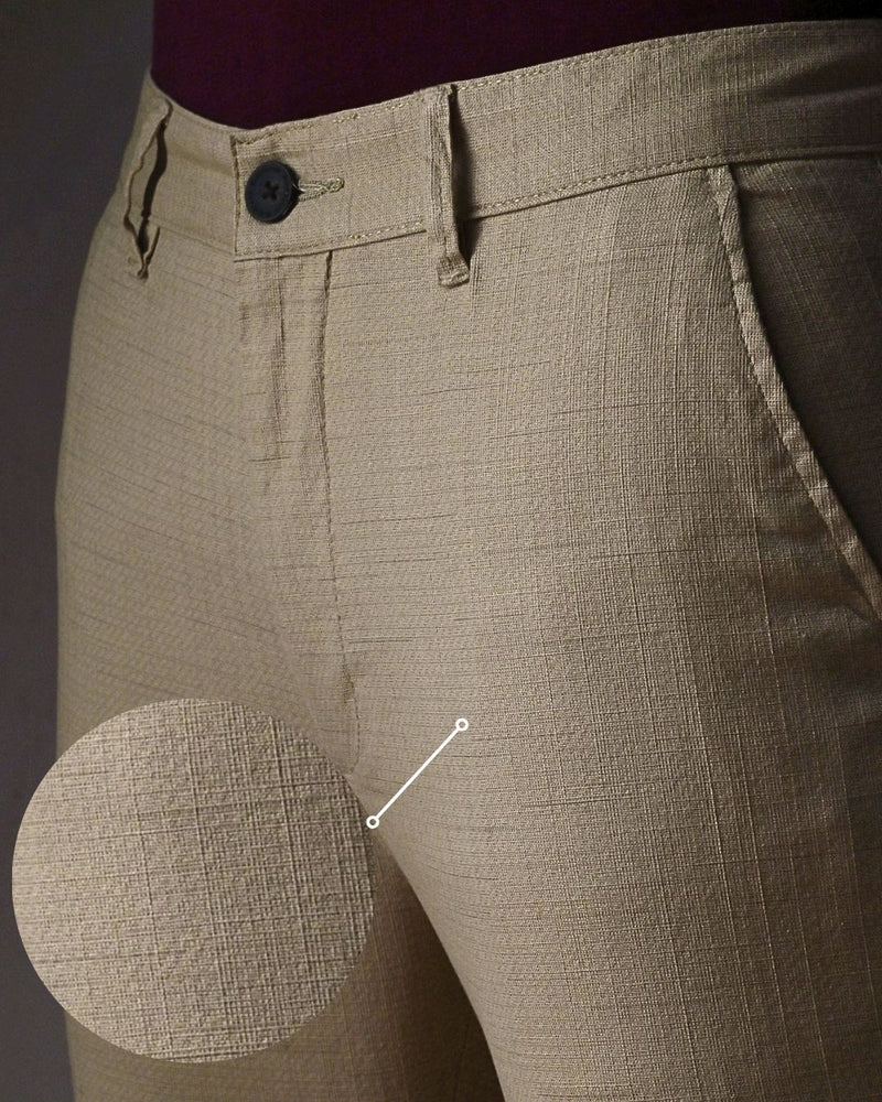 Cream Mini Checks- 2 way stretch - COTTON LINEN PANT